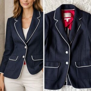 Banana Republic Women's Navy Wool Blazer with White Trim - Size US Small